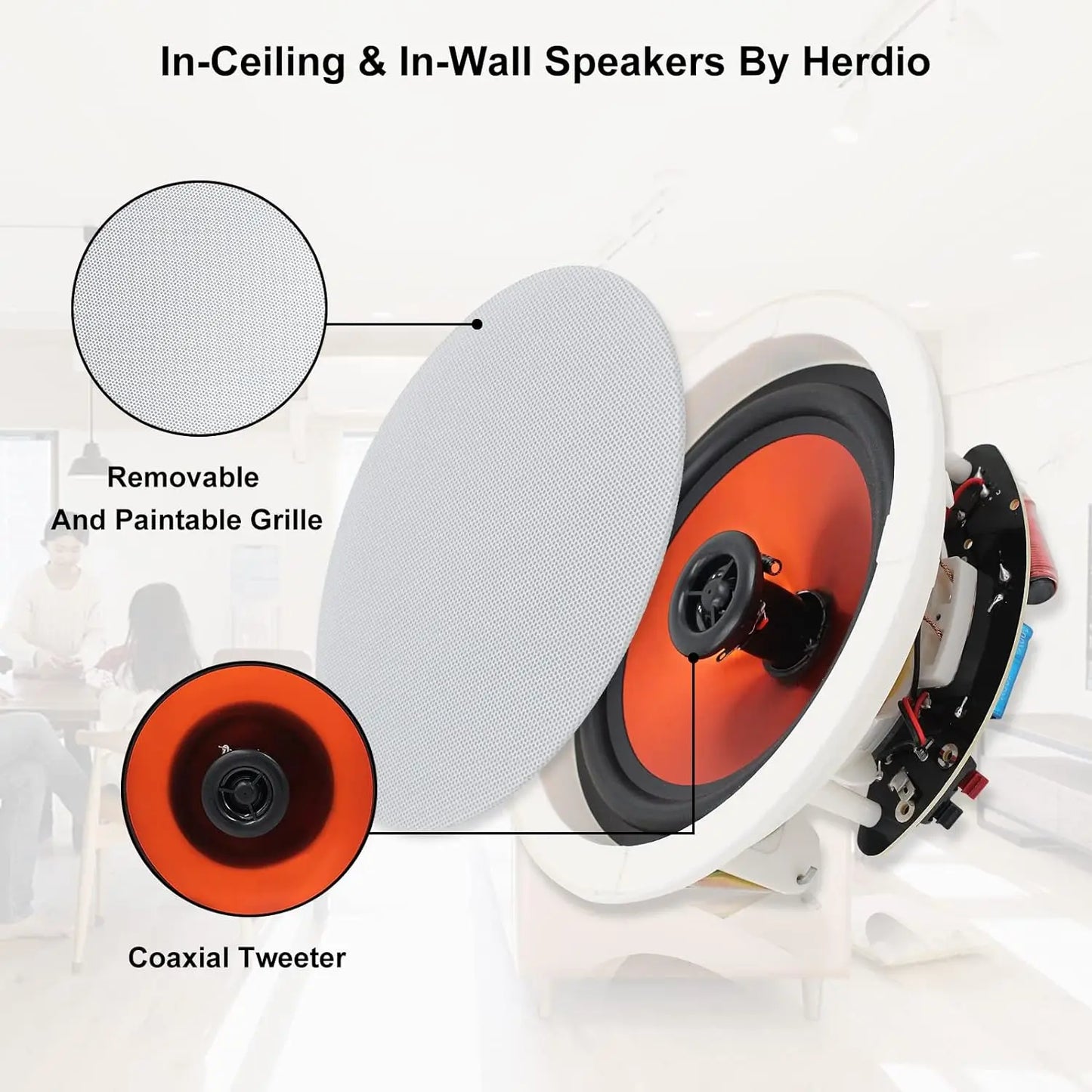 Herdio 6.5 Inch Wall/Ceiling Speakers with Bluetooth