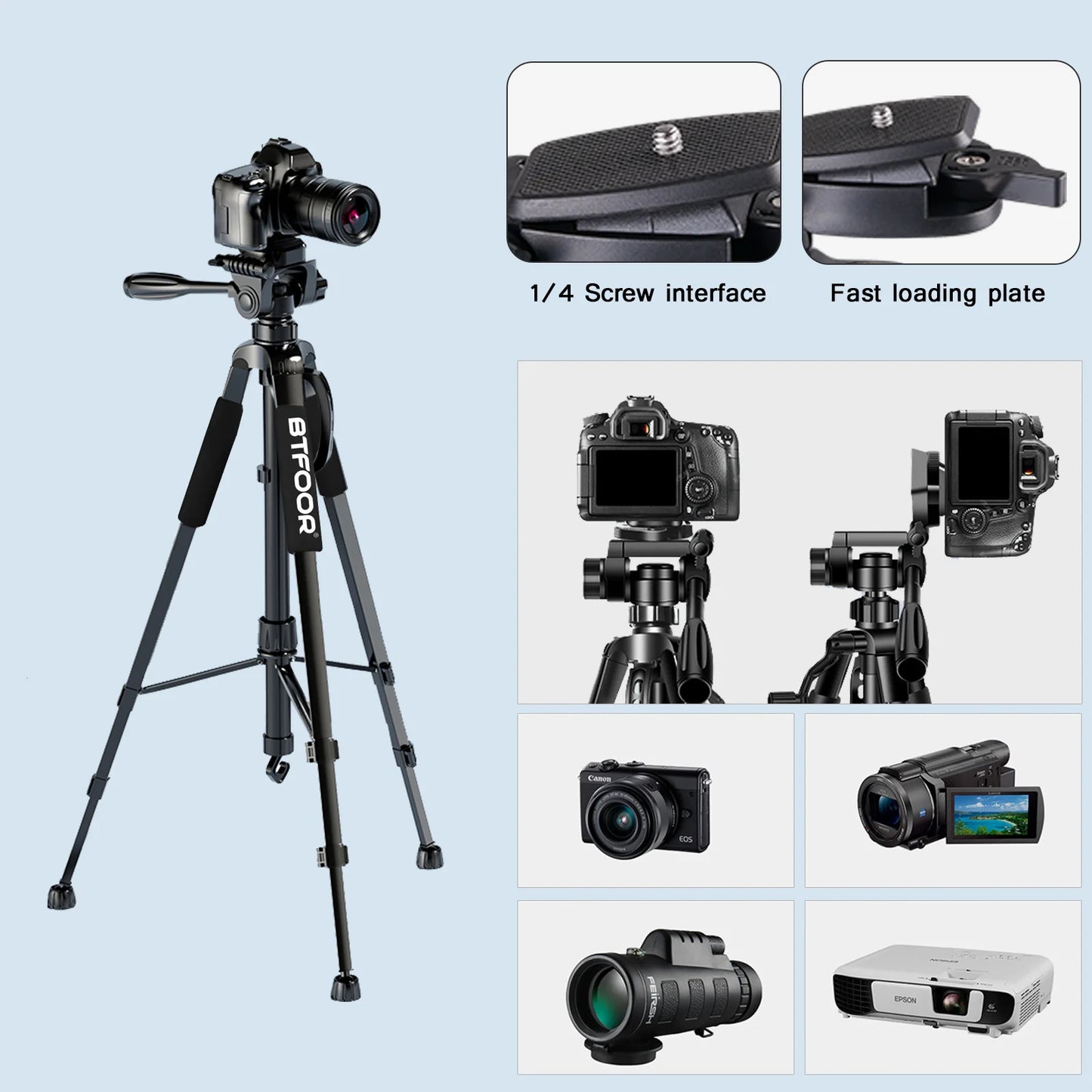 BTFOOR Travel 55" Camera Tripod