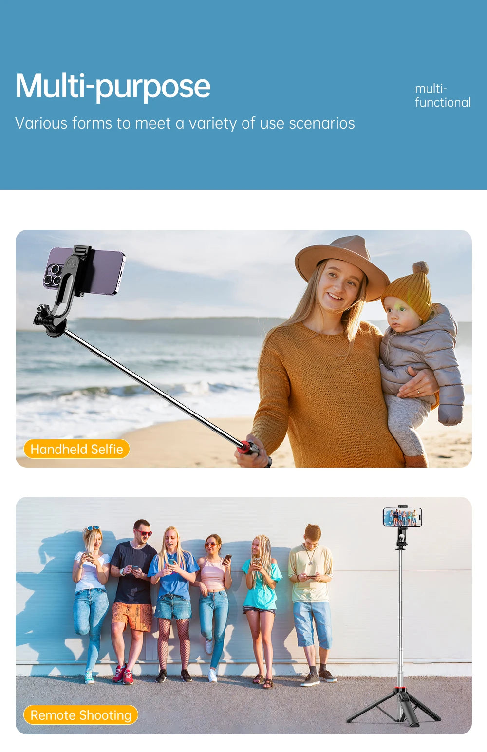 C13C13d Portable Selfie Stick with Bluetooth Remote