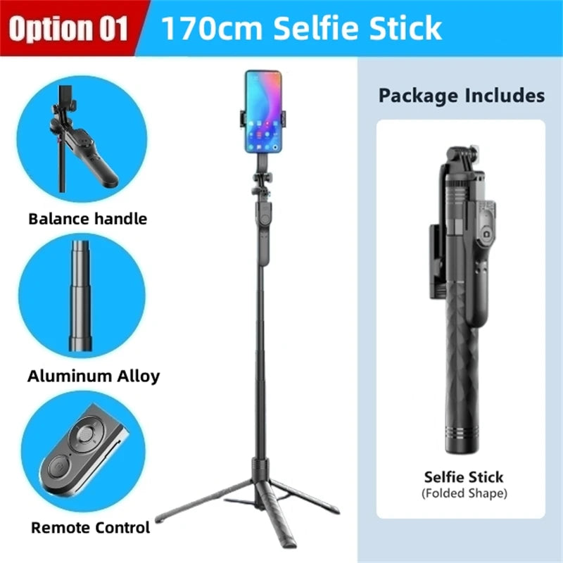 2025 New 1750mm Wireless Selfie Stick Foldable Tripod