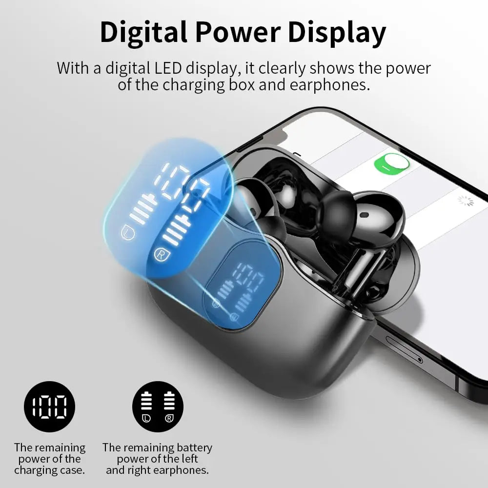 Wireless Earbuds with Bluetooth 5.3, LED Display Included.