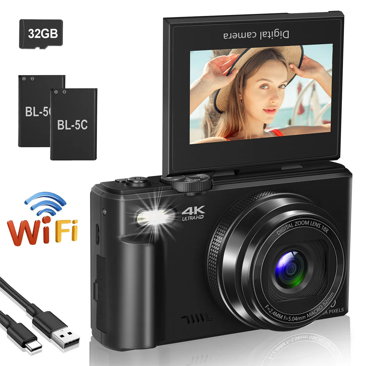 4K Compact Digital Photography Camera, WiFi Webcam