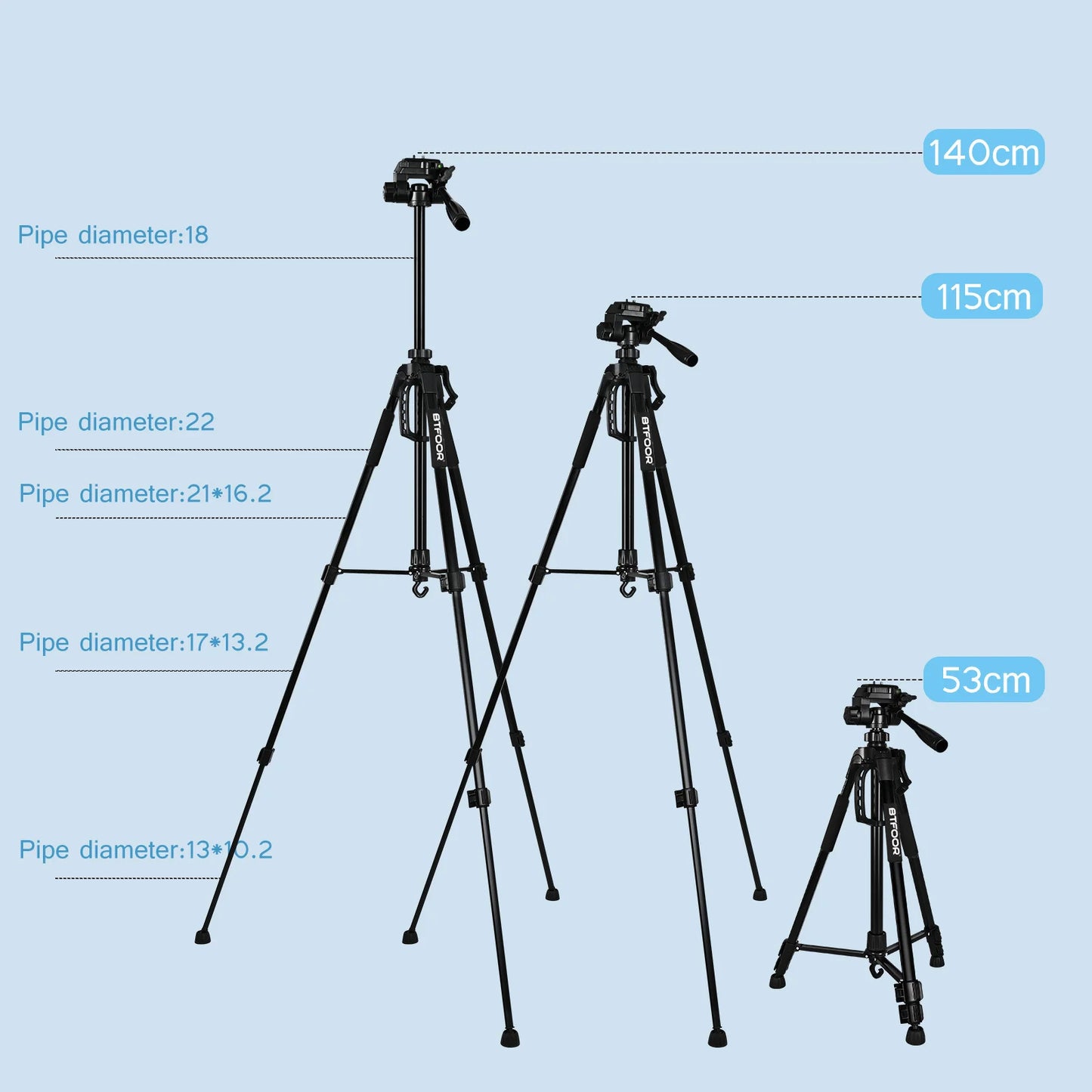 BTFOOR Travel 55" Camera Tripod