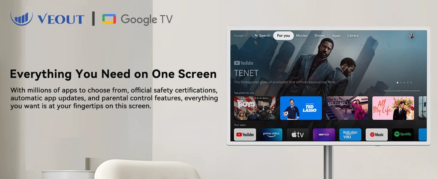 32" 4K Portable TV on Wheels with Touch Screen