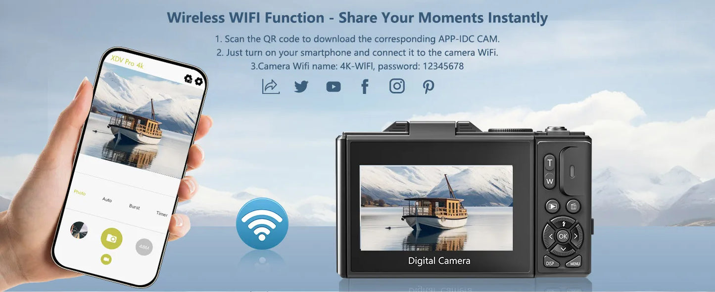4K Compact Digital Photography Camera, WiFi Webcam