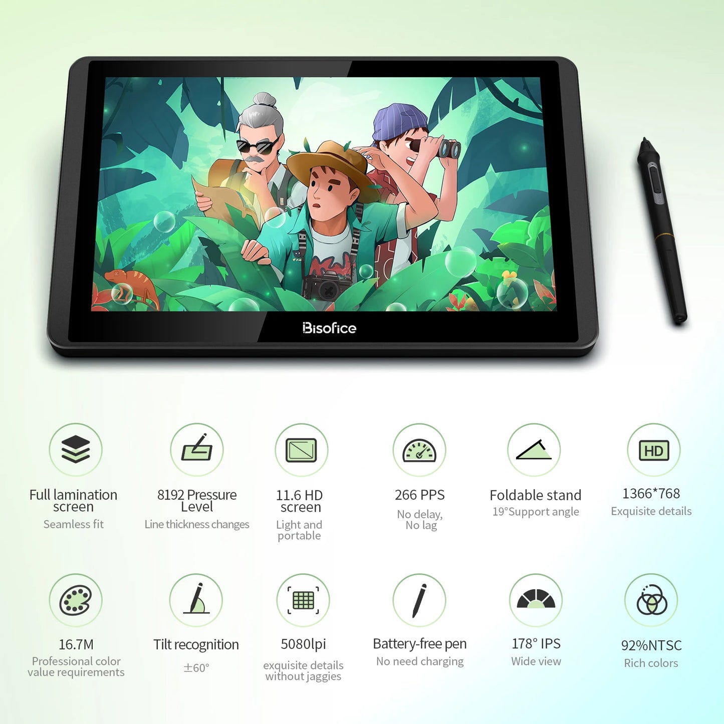 Bisofice Graphics Drawing Tablet Monitor 11.6 Inch