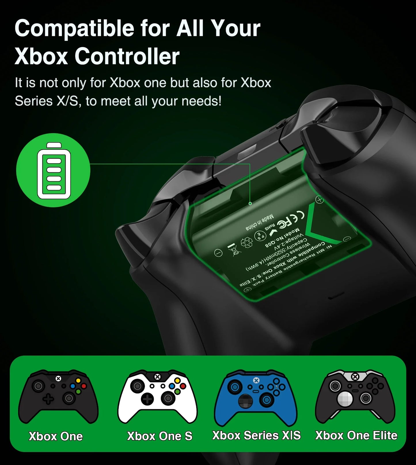 BEBONCOOL 2X5520 mWh Rechargeable Battery For XBOX Controller