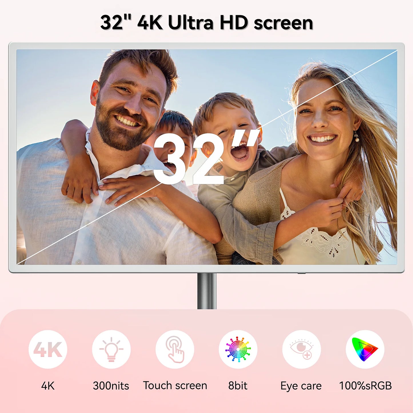 32" 4K Portable TV on Wheels with Touch Screen