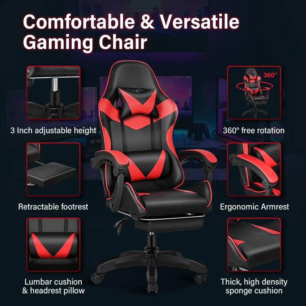 Gaming Chair with Adjustable Swivel Recliner