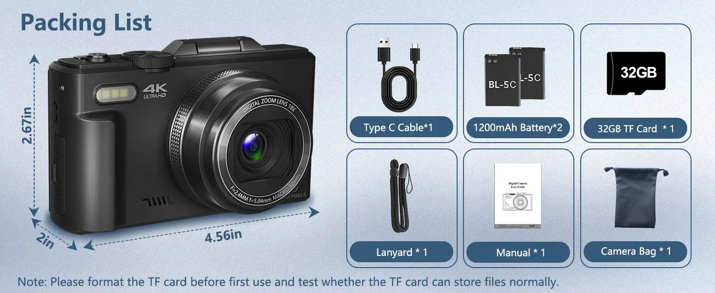 4K Compact Digital Photography Camera, WiFi Webcam