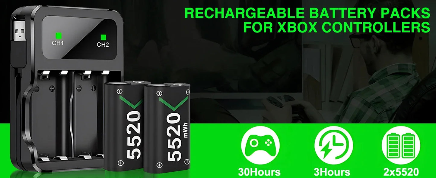 BEBONCOOL 2X5520 mWh Rechargeable Battery For XBOX Controller