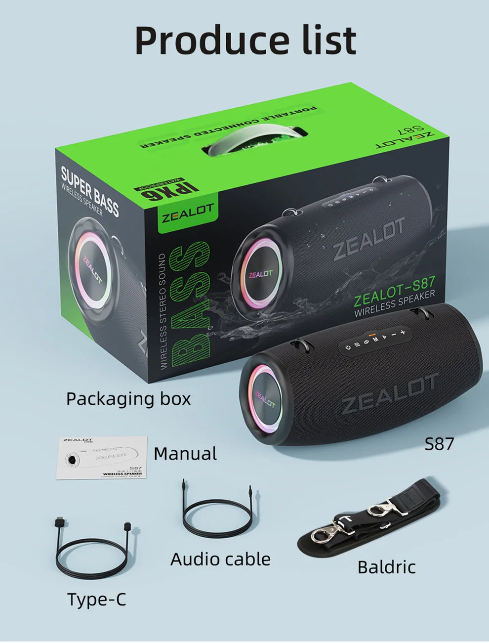 ZEALOT S87 Portable Wireless Bluetooth Speaker