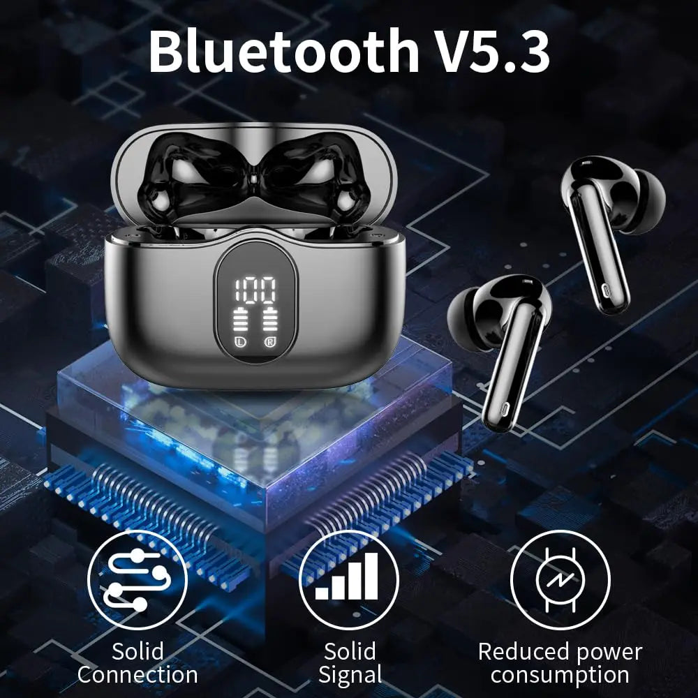 Wireless Earbuds with Bluetooth 5.3, LED Display Included.