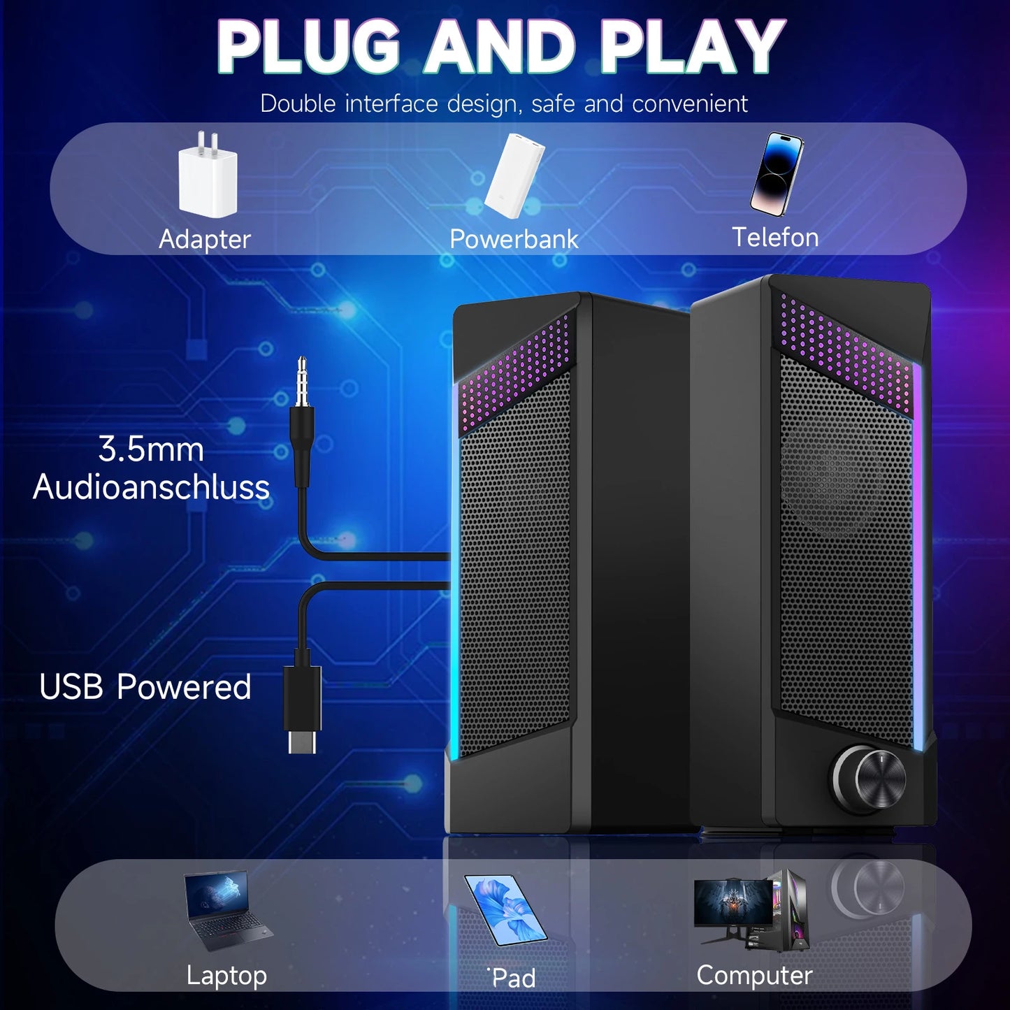 Wired RGB Lights Gaming Speakers