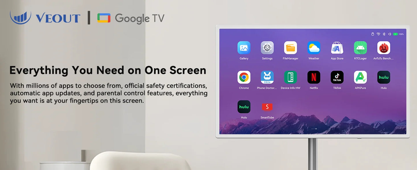 32" 4K Portable TV on Wheels with Touch Screen