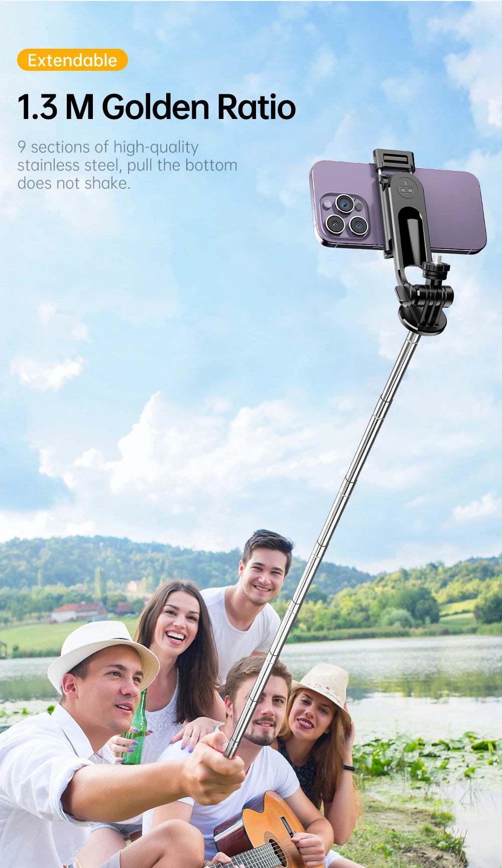 C13C13d Portable Selfie Stick with Bluetooth Remote