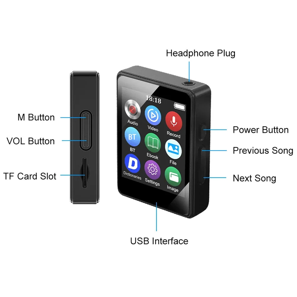 8/16/32/64GB MP3 Music Player with HiFi Bluetooth