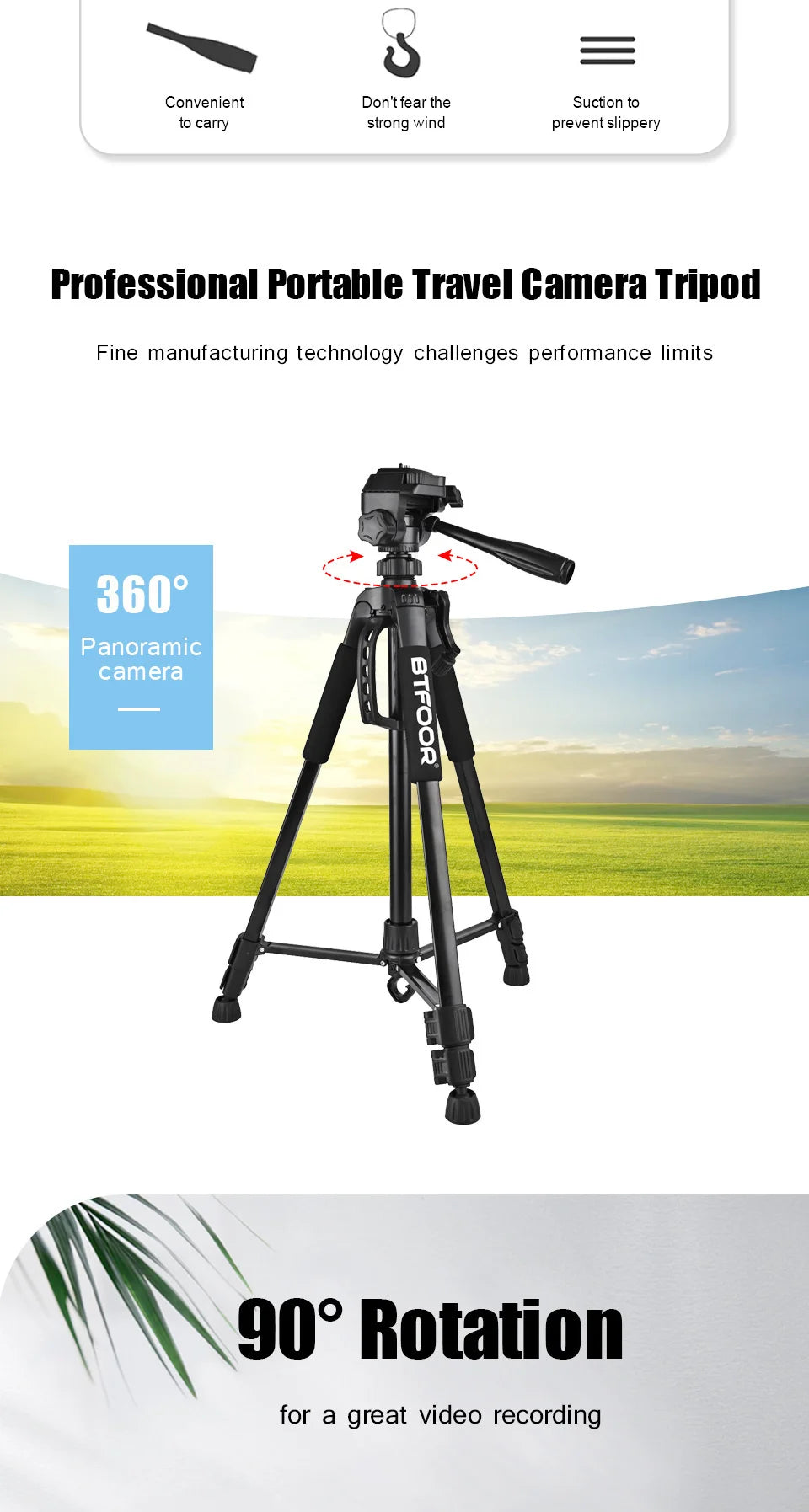 BTFOOR Travel 55" Camera Tripod