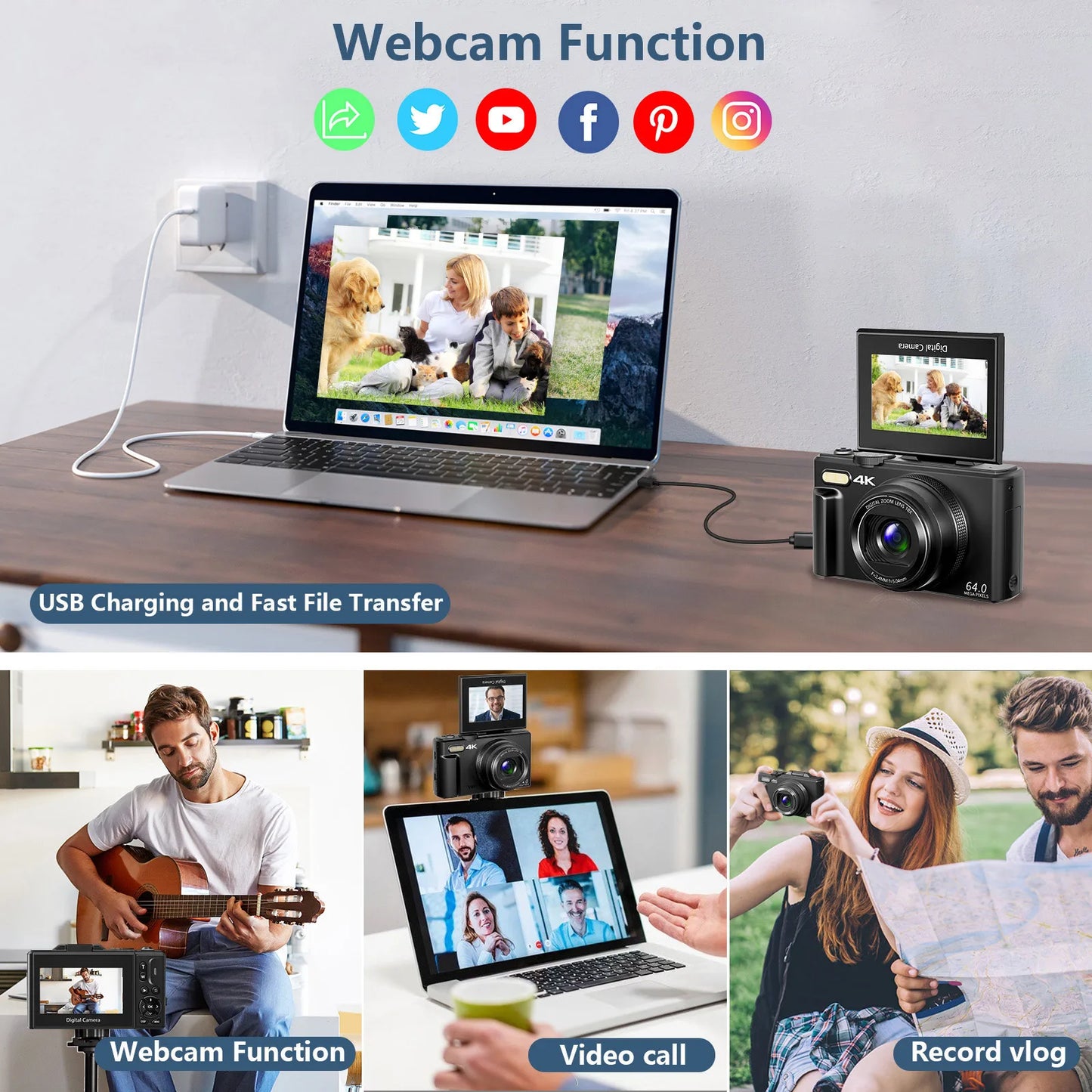 4K Compact Digital Photography Camera, WiFi Webcam