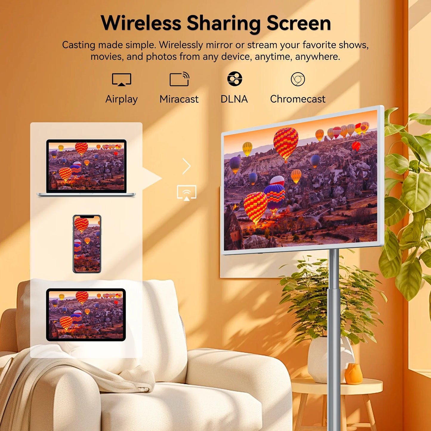 32" 4K Portable TV on Wheels with Touch Screen