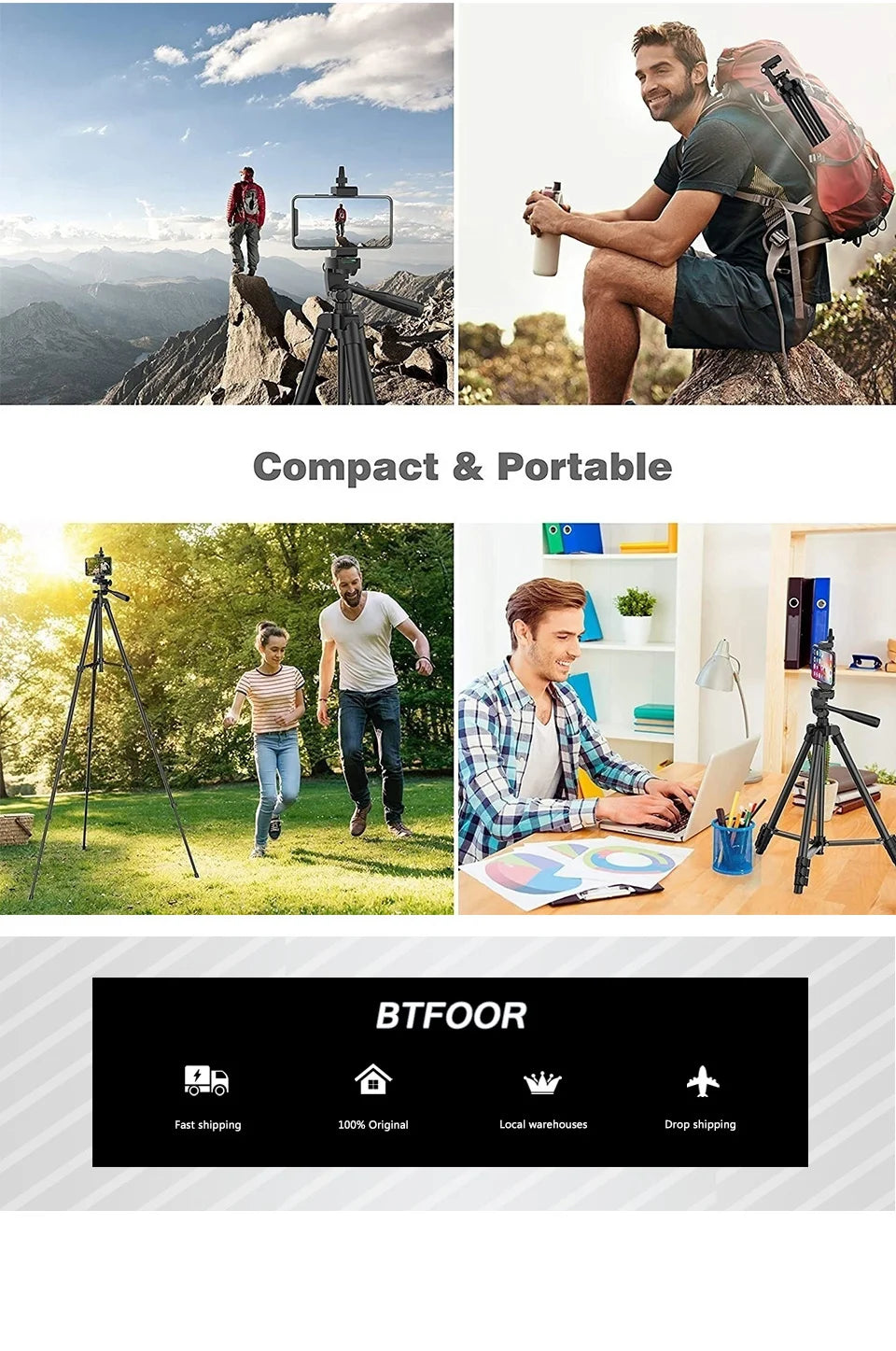 BTFOOR Travel 55" Camera Tripod