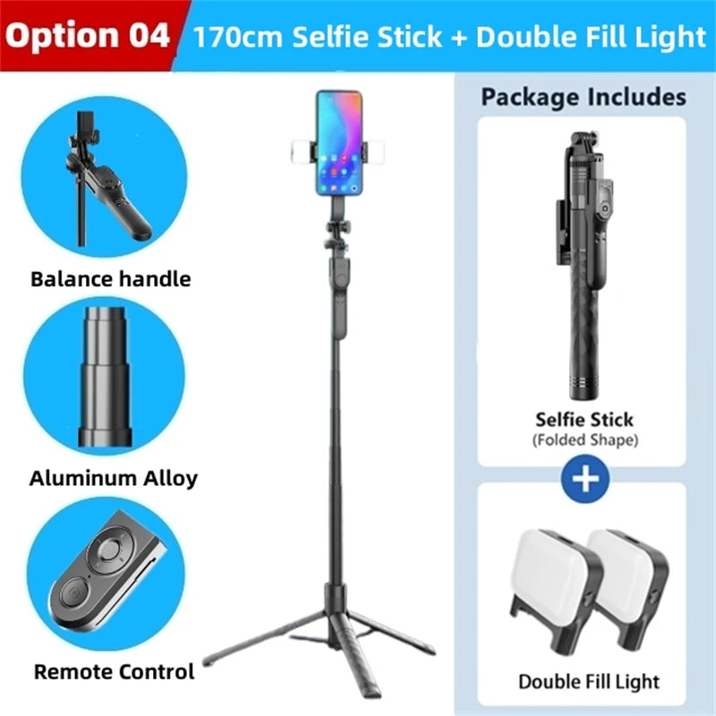 2025 New 1750mm Wireless Selfie Stick Foldable Tripod