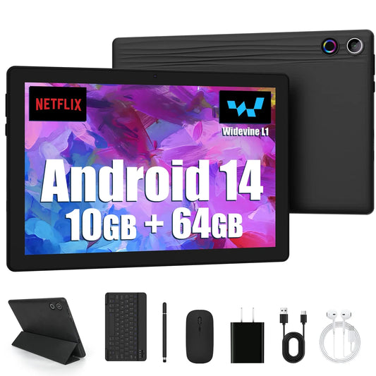 Android 14 10 inch Tablet, Black Keyboard & Mouse Set