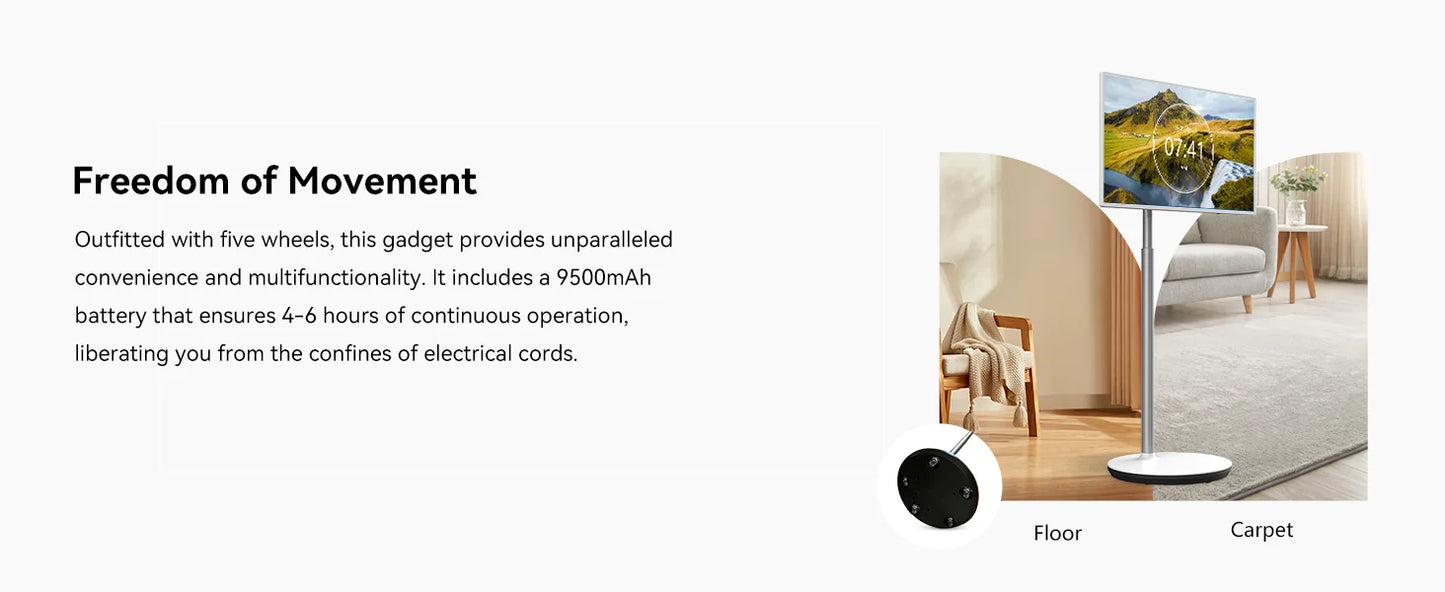 32" 4K Portable TV on Wheels with Touch Screen