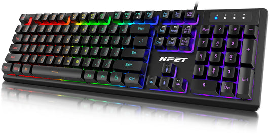 NPET K10 Wired Gaming Keyboard, LED Backlit (Black)