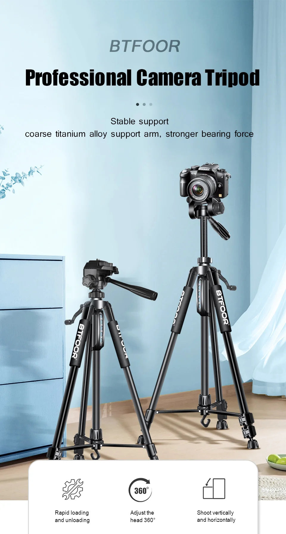 BTFOOR Travel 55" Camera Tripod