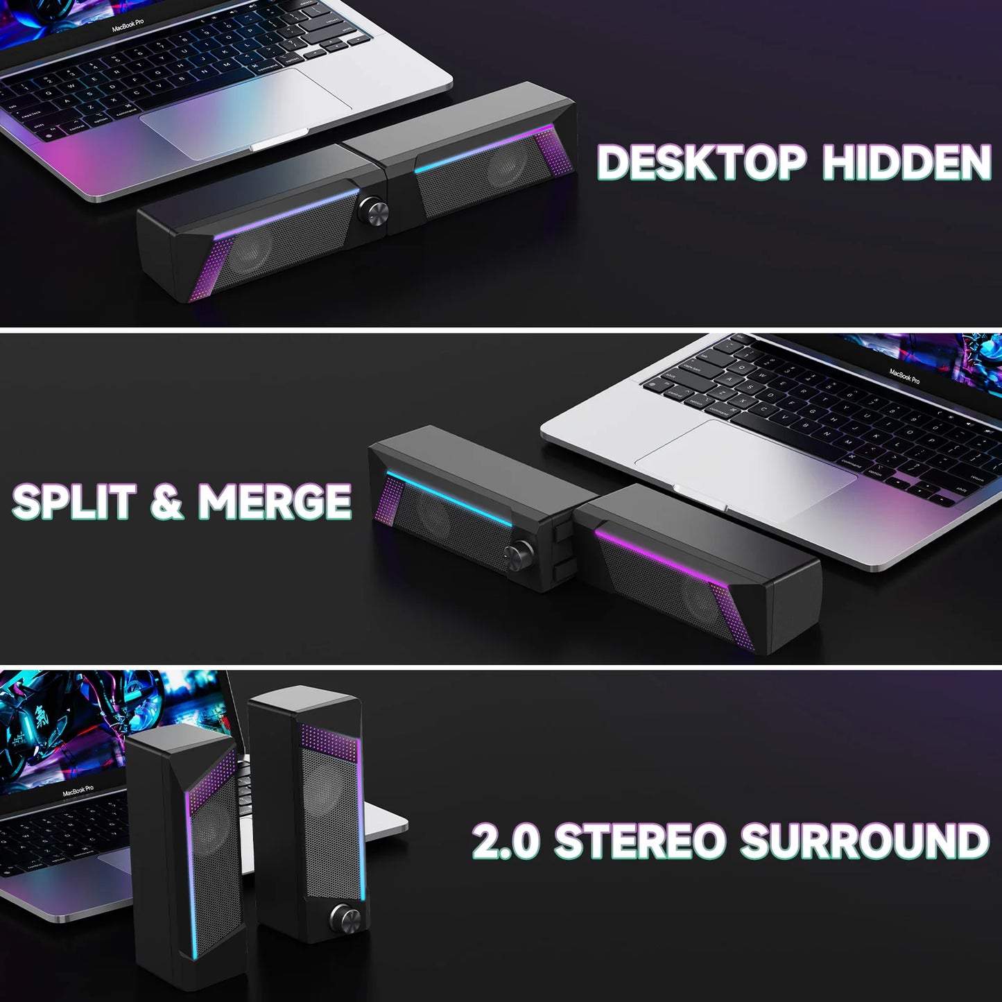 Wired RGB Lights Gaming Speakers