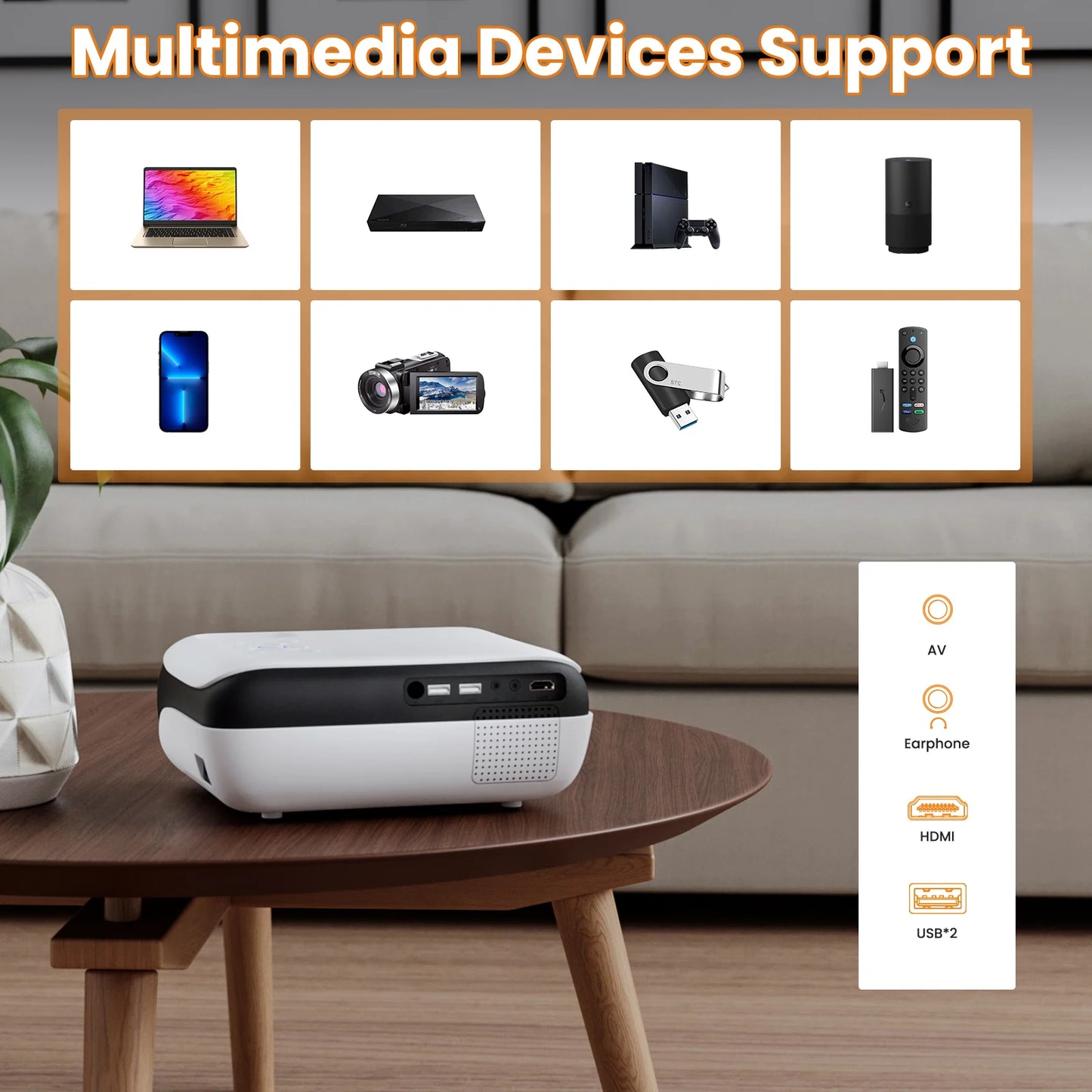 HAPPRUN Projector with Speaker and Bluetooth