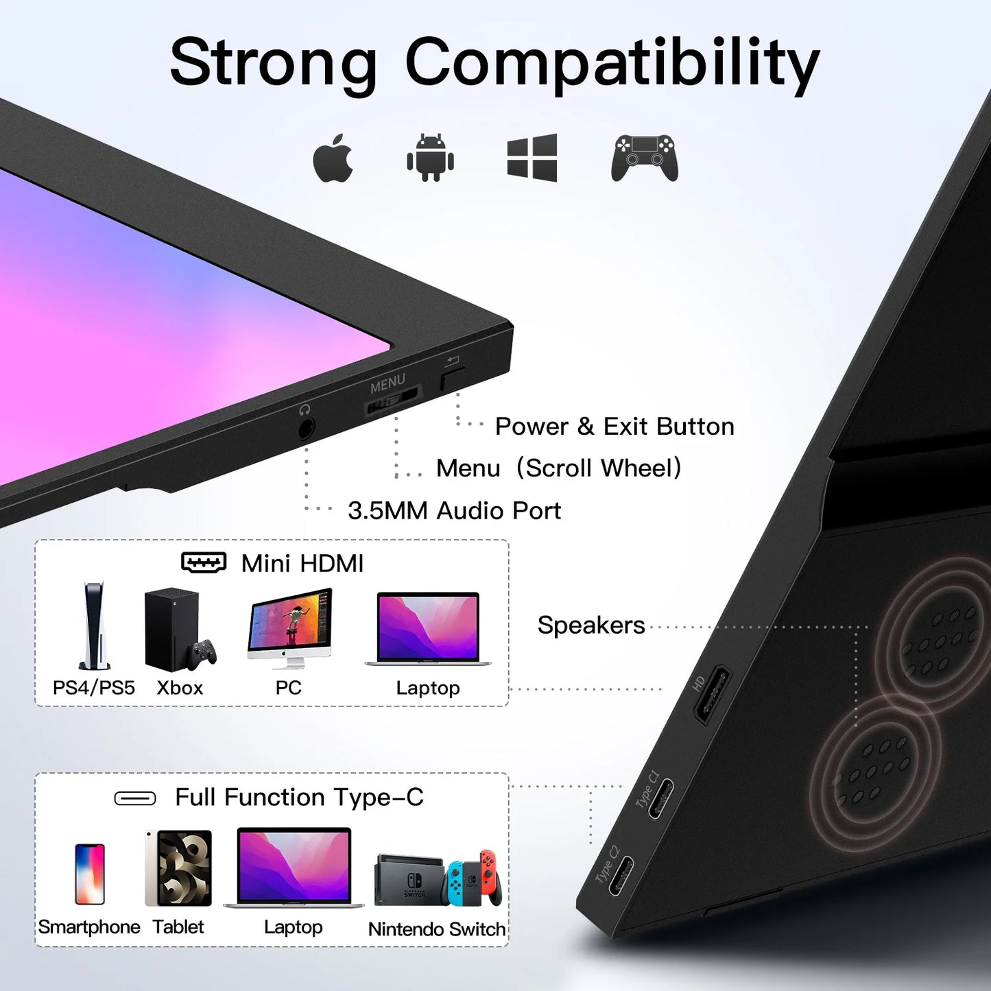 15.6 inch Portable Monitor for Laptop, 1080P