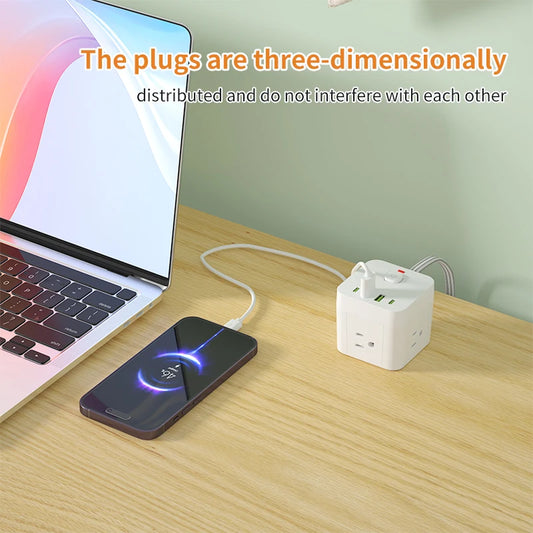 Small desktop power socket with wire length of 1.5m/5ft and 7-in-1 protection