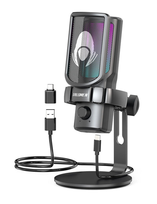 Gaming USB Microphone for PC or Podcast. Condenser Mic with RGB Lights