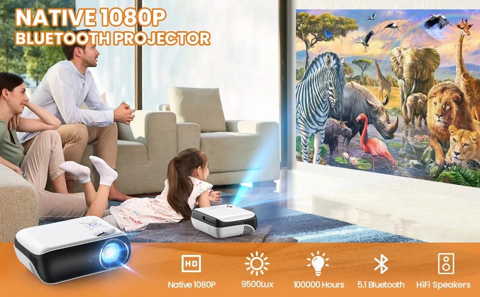 HAPPRUN Projector with Speaker and Bluetooth