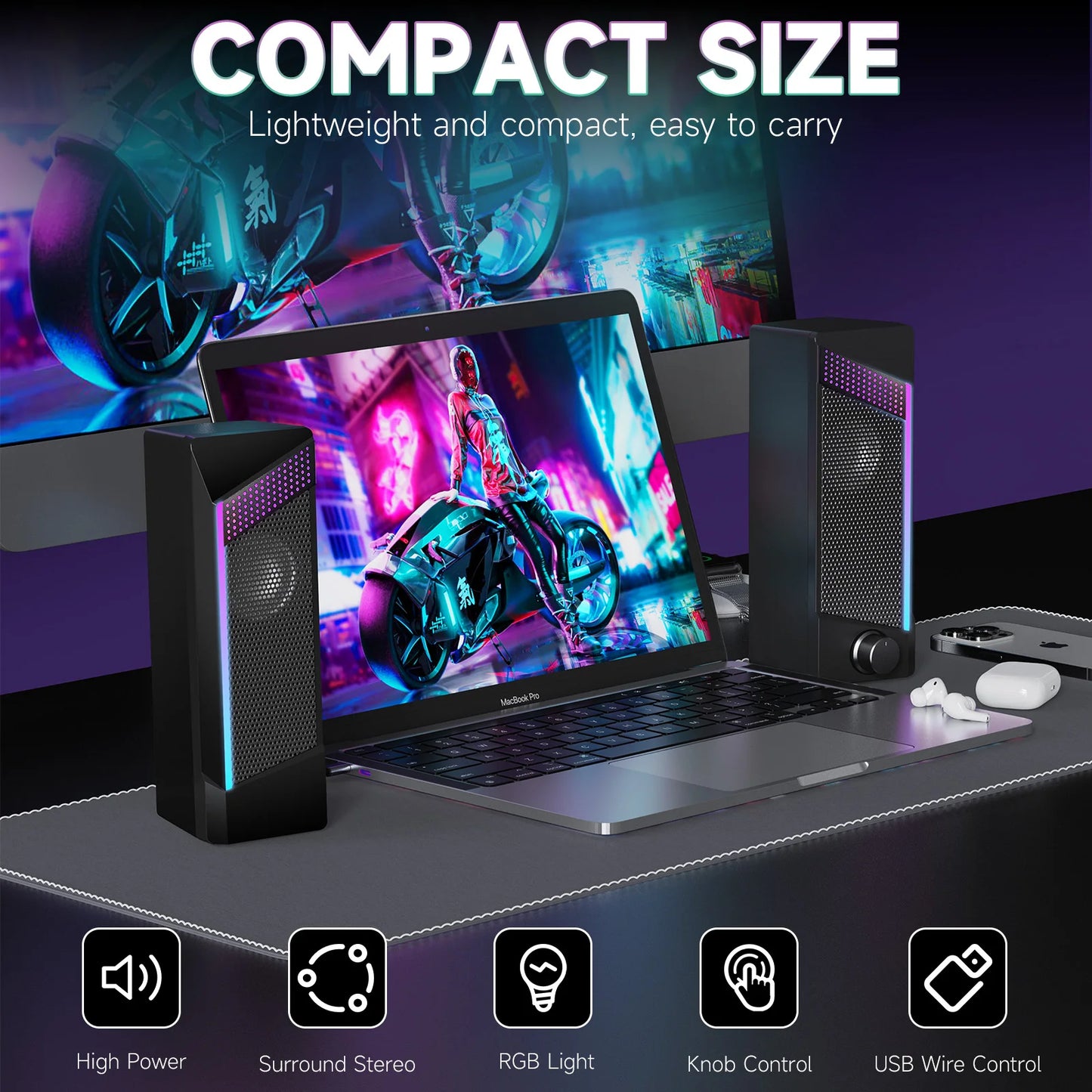 Wired RGB Lights Gaming Speakers