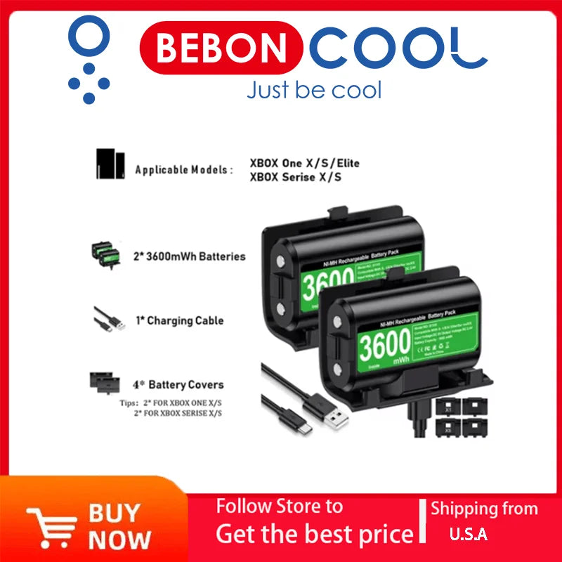 BEBONCOOL 2x3600 mWh Rechargeable Battery For XBOX One S/X Elite Xbox Series S / X